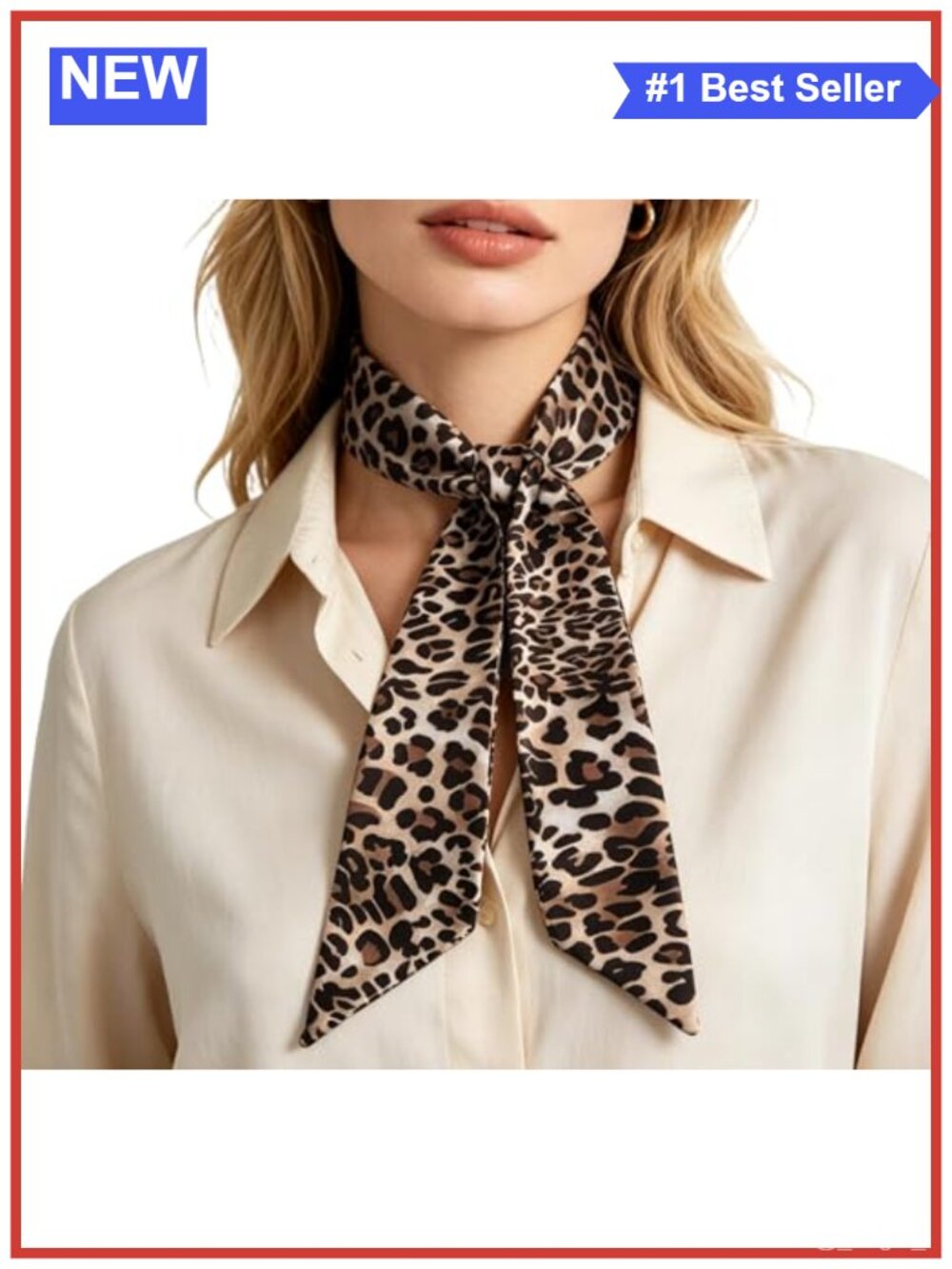 Eohak Women Polyester Skinny Scarf Leopard Print Neck Hair Waist Accessory